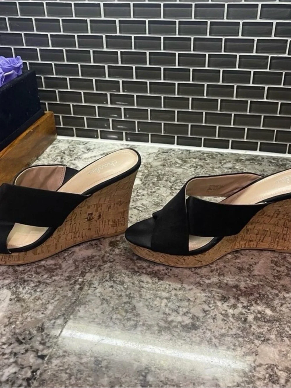 Latrice Wedge Mule Sandal - Charles David - Black and cork size 10